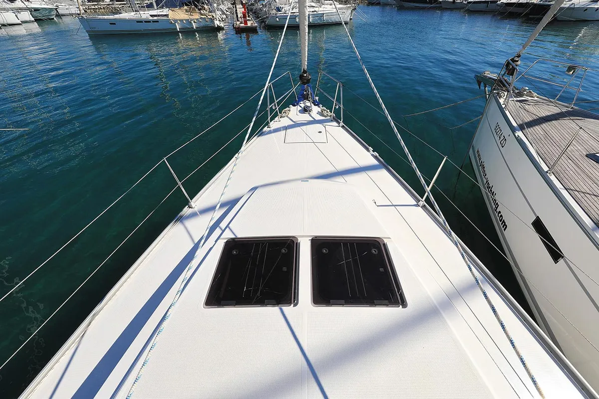 Deck of Sirius, a Bavaria Cruiser 46 sailboat at Grad Pula, Croatia