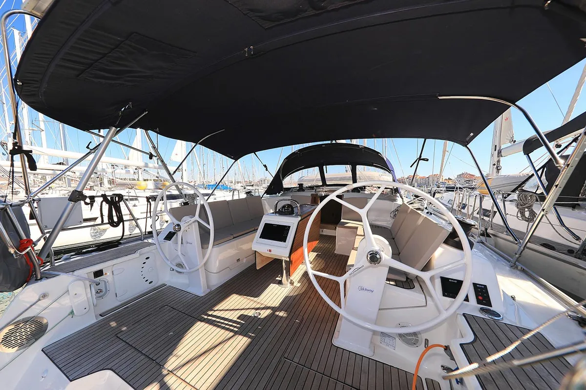 Cockpit of Sirius, a Bavaria Cruiser 46 sailboat at Grad Pula, Croatia