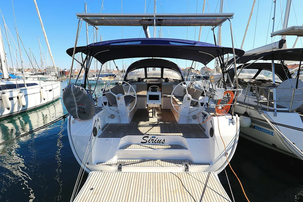 Exterior view of Sirius, a Bavaria Cruiser 46 sailboat at Grad Pula, Croatia