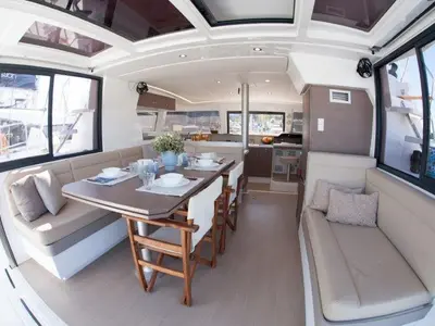 Salon of Hephaestus, a Bali 4.1 catamaran at Benitses, Greece