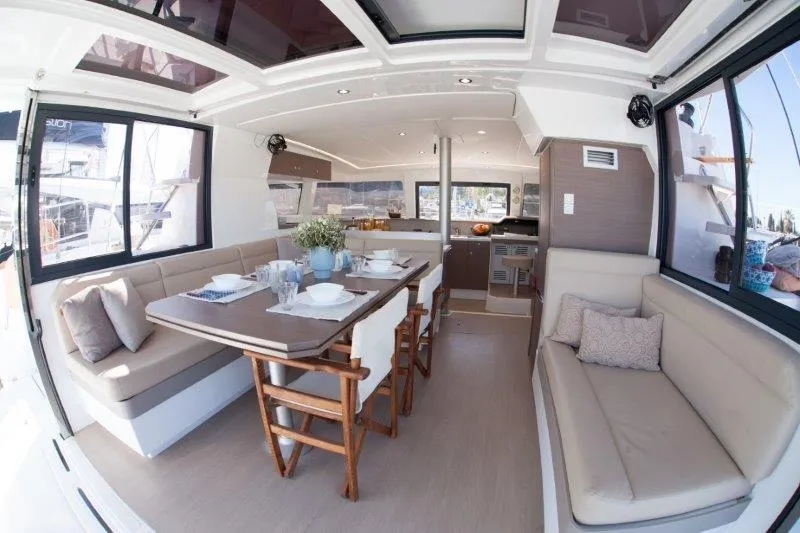 Salon of Hephaestus, a Bali 4.1 catamaran at Benitses, Greece