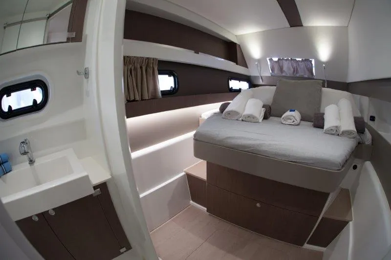 Cabin on Hephaestus, a Bali 4.1 catamaran at Benitses, Greece