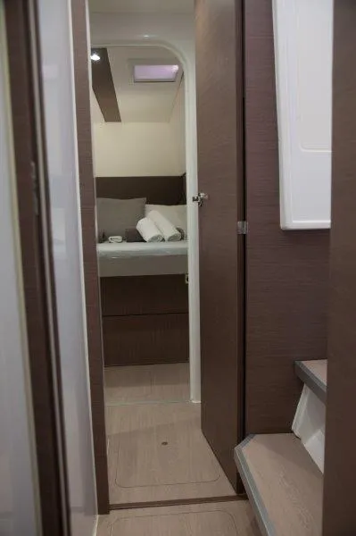 Cabin on Hephaestus, a Bali 4.1 catamaran at Benitses, Greece