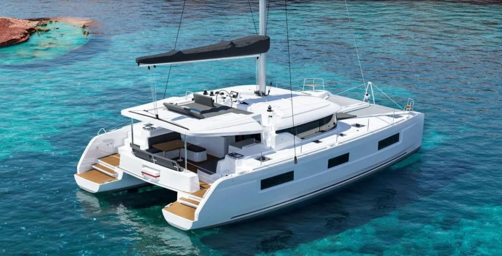 Exterior view of Kleio, a Lagoon 46 catamaran at Volos, Greece