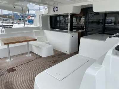 Deck of Kleio, a Lagoon 46 catamaran at Volos, Greece
