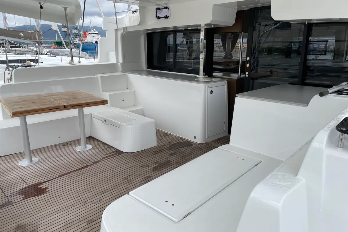 Deck of Kleio, a Lagoon 46 catamaran at Volos, Greece