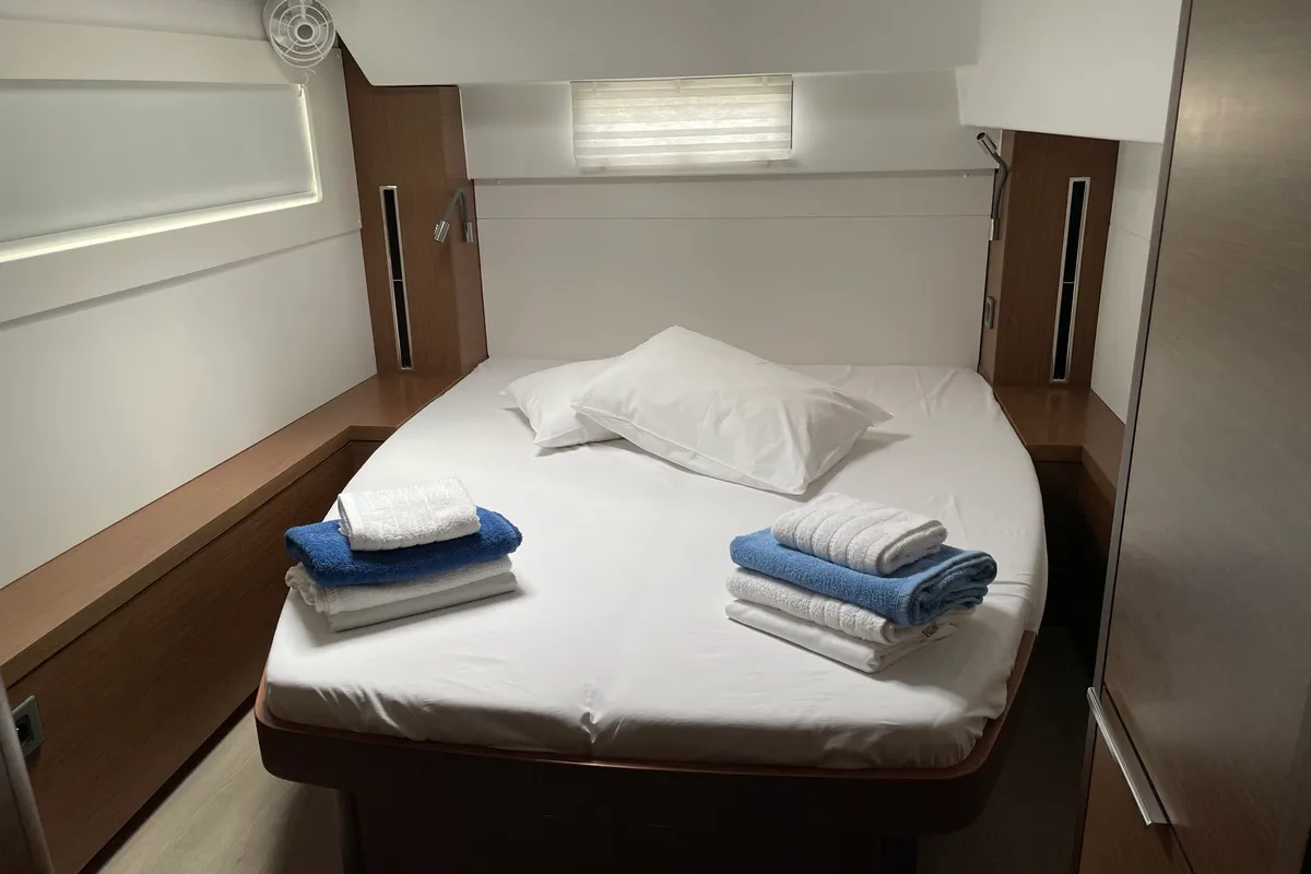 Cabin on Kleio, a Lagoon 46 catamaran at Volos, Greece