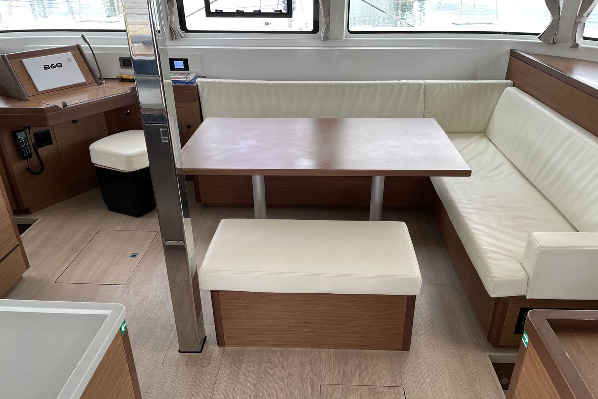 Salon of Kleio, a Lagoon 46 catamaran at Volos, Greece