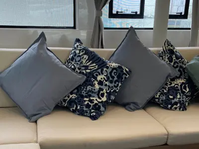 Salon of Aegeus, a Lagoon 51 catamaran at Athens, Greece