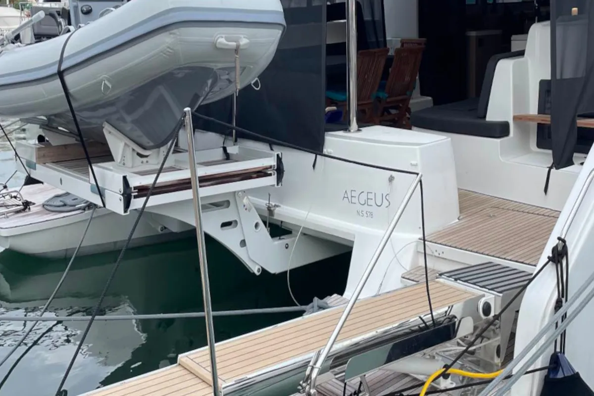 Deck of Aegeus, a Lagoon 51 catamaran at Athens, Greece