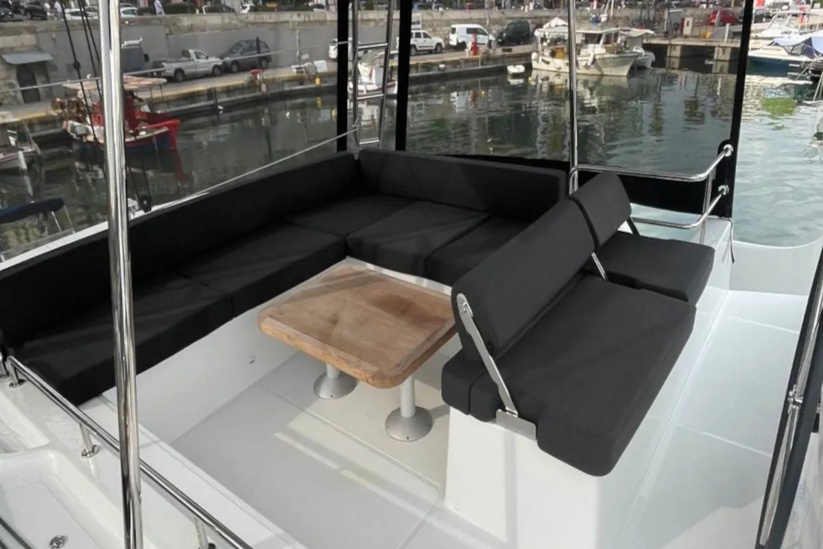 Deck of Aegeus, a Lagoon 51 catamaran at Athens, Greece