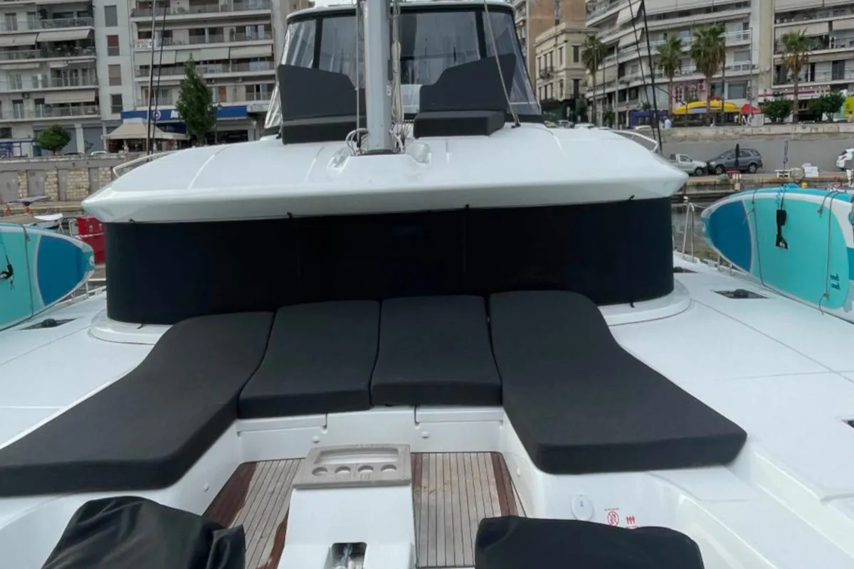 Deck of Aegeus, a Lagoon 51 catamaran at Athens, Greece