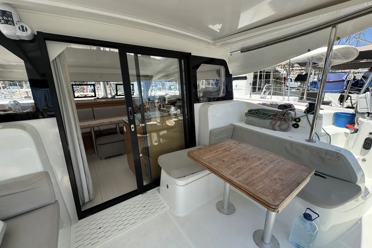 Deck of Lady Ellen - 1747/2025, a Excess 11 catamaran at Palma de Mallorca, Spain