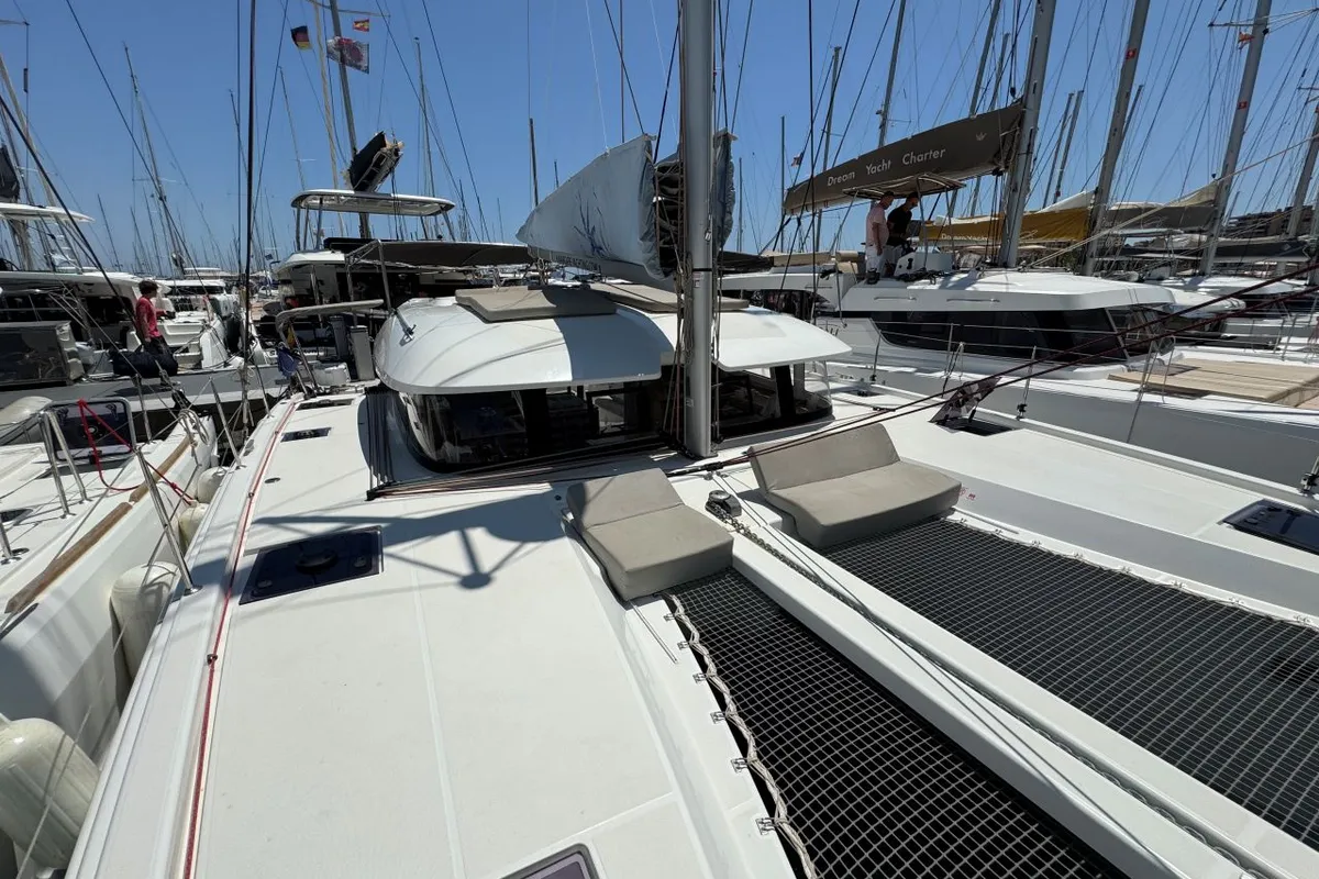 Deck of Lady Ellen - 1747/2025, a Excess 11 catamaran at Palma de Mallorca, Spain