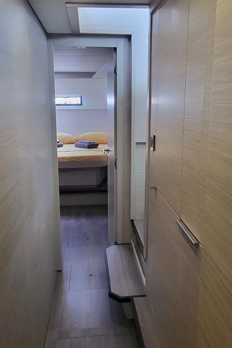 Cabin on Blue Moon, a Lagoon 46 catamaran at Capo d'Orlando, Italy