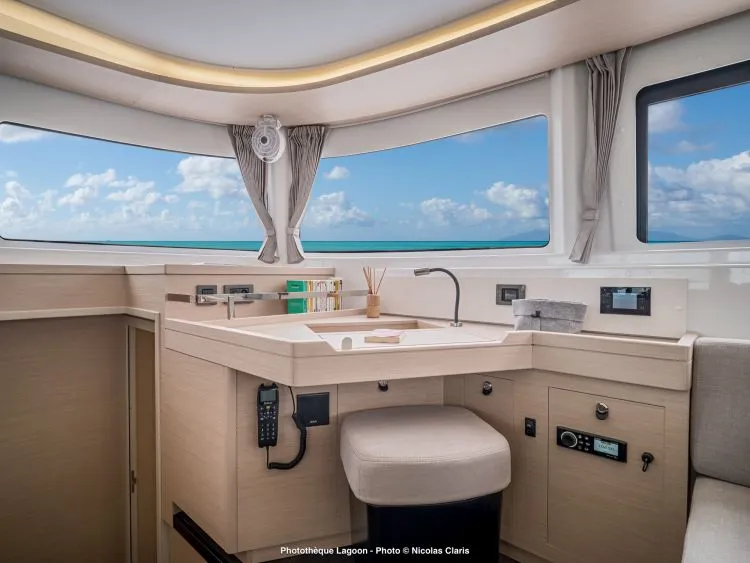 Salon of Blue Moon, a Lagoon 46 catamaran at Capo d'Orlando, Italy