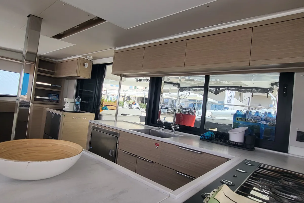 Galley of Blue Moon, a Lagoon 46 catamaran at Capo d'Orlando, Italy
