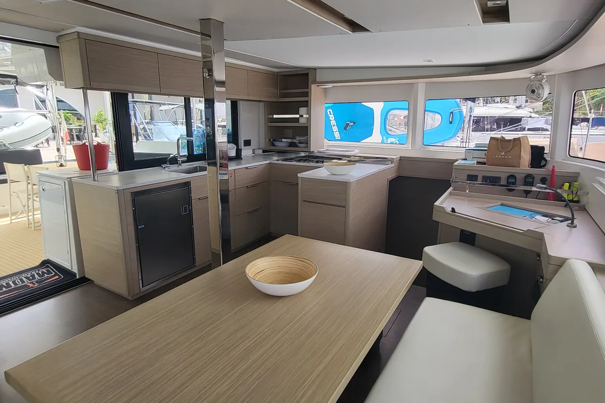 Galley of Blue Moon, a Lagoon 46 catamaran at Capo d'Orlando, Italy