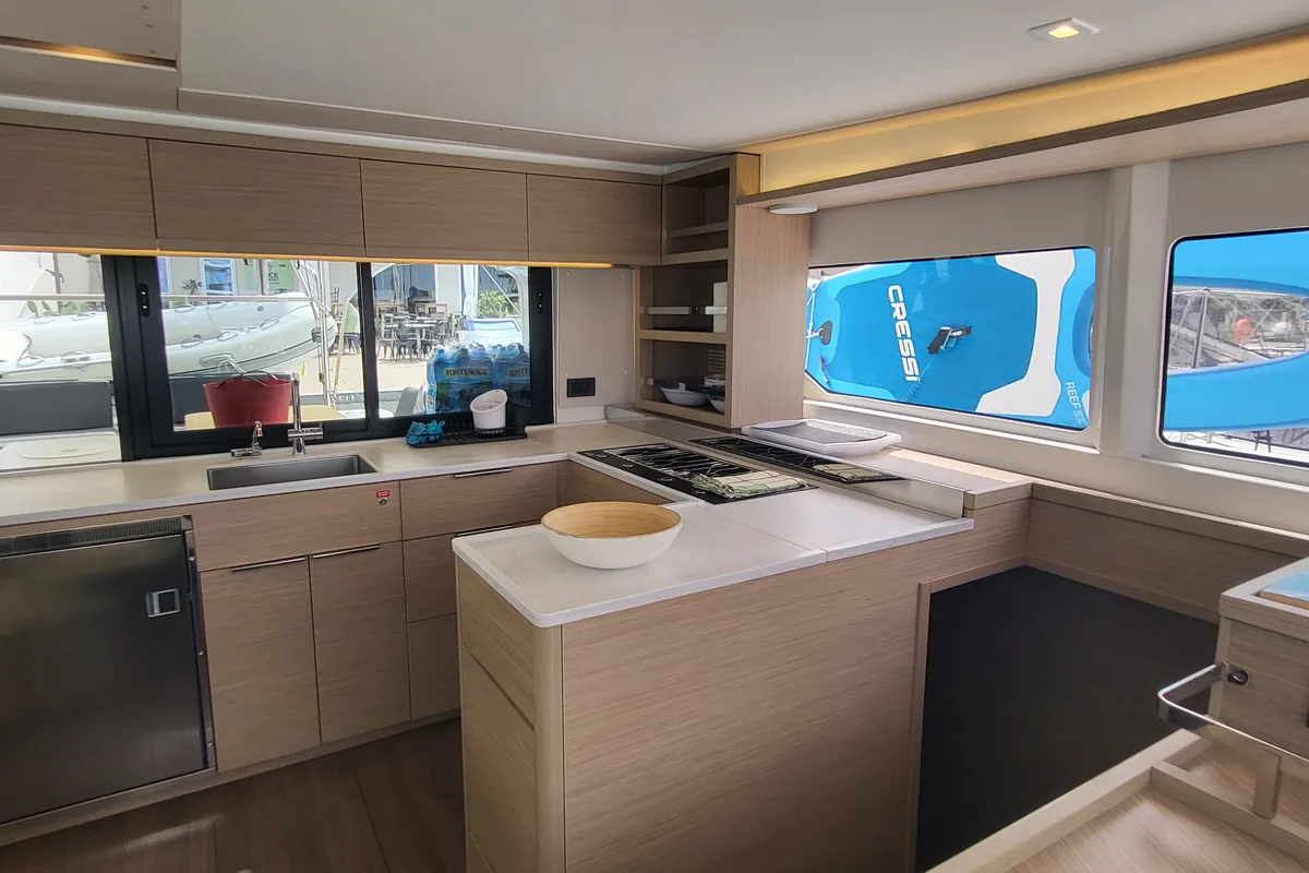 Galley of Blue Moon, a Lagoon 46 catamaran at Capo d'Orlando, Italy
