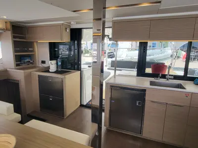 Galley of Blue Moon, a Lagoon 46 catamaran at Capo d'Orlando, Italy