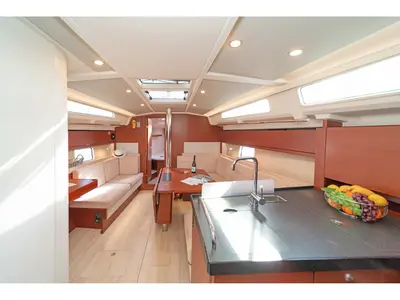 Salon of Azur, a Hanse 418 sailboat at Lavreotiki Municipal Unit, Greece