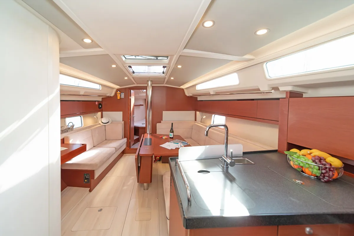Salon of Azur, a Hanse 418 sailboat at Lavreotiki Municipal Unit, Greece