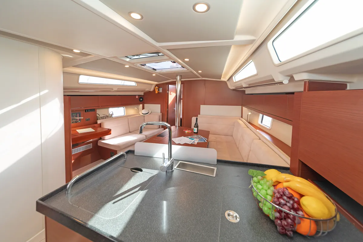 Galley of Azur, a Hanse 418 sailboat at Lavreotiki Municipal Unit, Greece