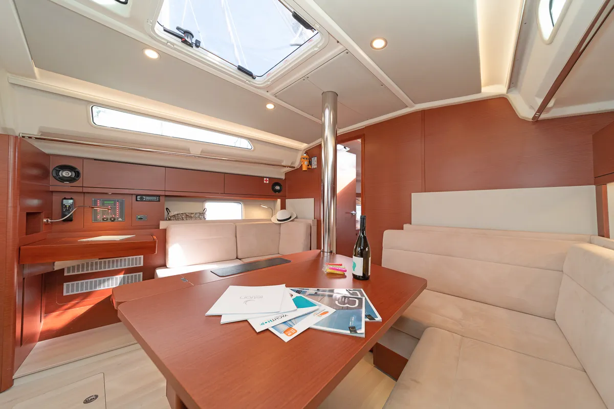 Salon of Azur, a Hanse 418 sailboat at Lavreotiki Municipal Unit, Greece