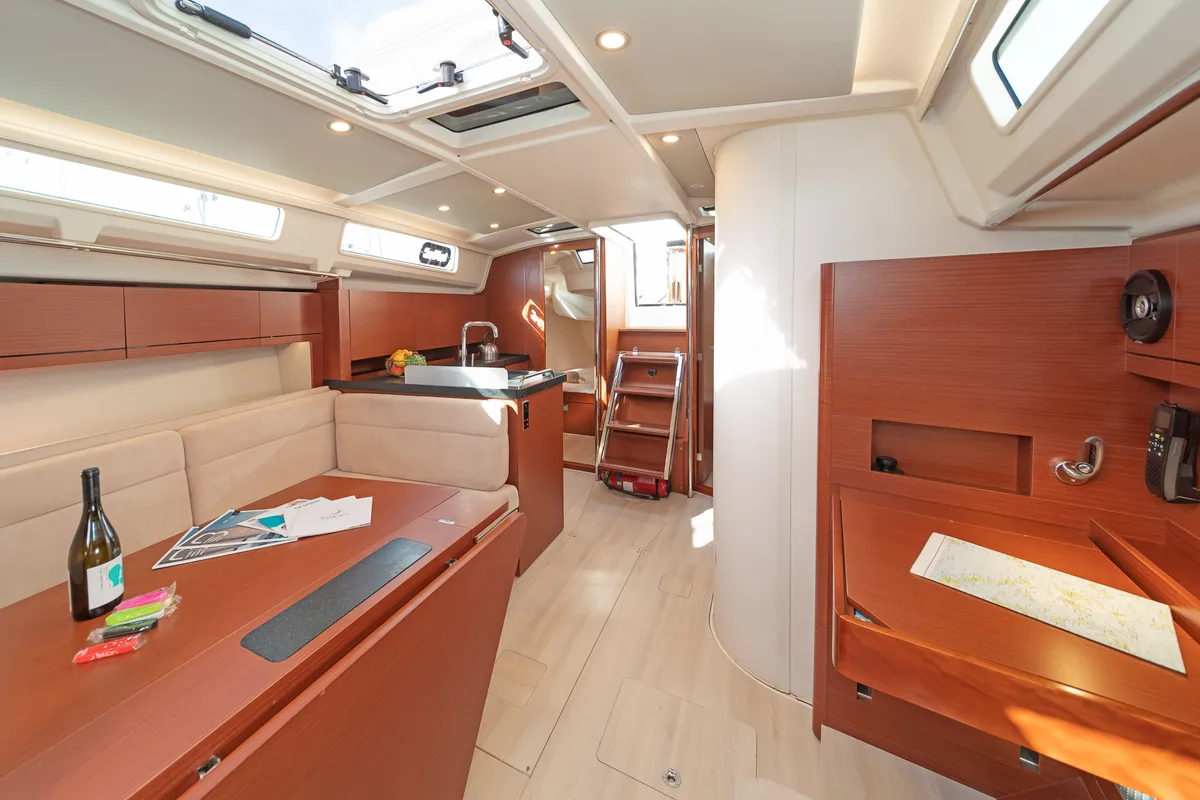 Salon of Azur, a Hanse 418 sailboat at Lavreotiki Municipal Unit, Greece