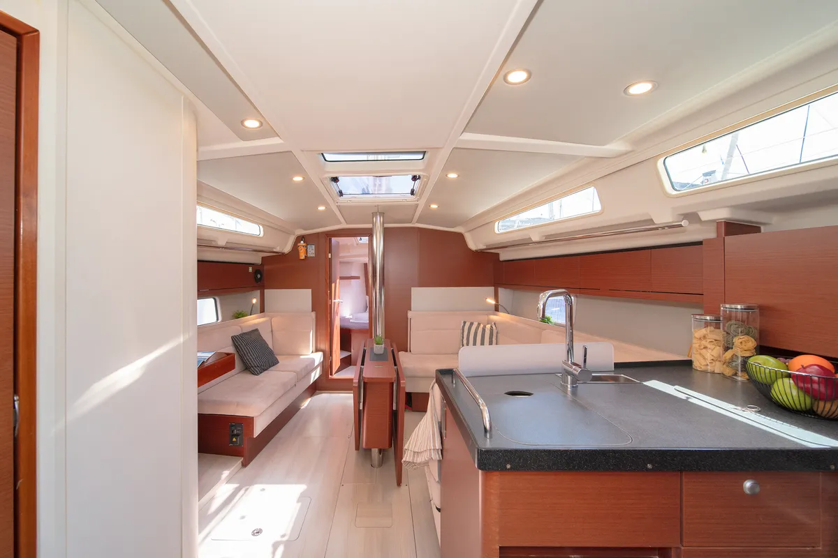 Salon of Azur, a Hanse 418 sailboat at Lavreotiki Municipal Unit, Greece