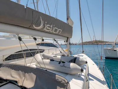 Deck of Azur, a Hanse 418 sailboat at Lavreotiki Municipal Unit, Greece