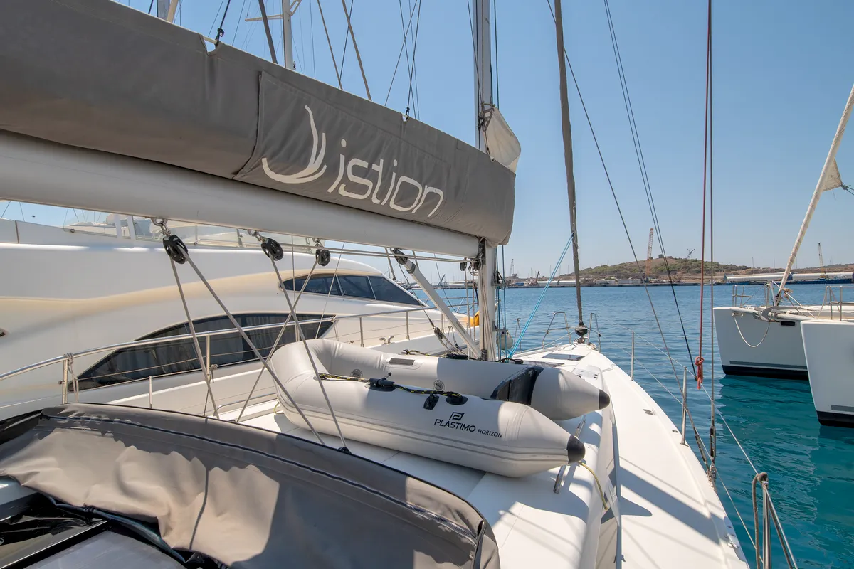 Deck of Azur, a Hanse 418 sailboat at Lavreotiki Municipal Unit, Greece