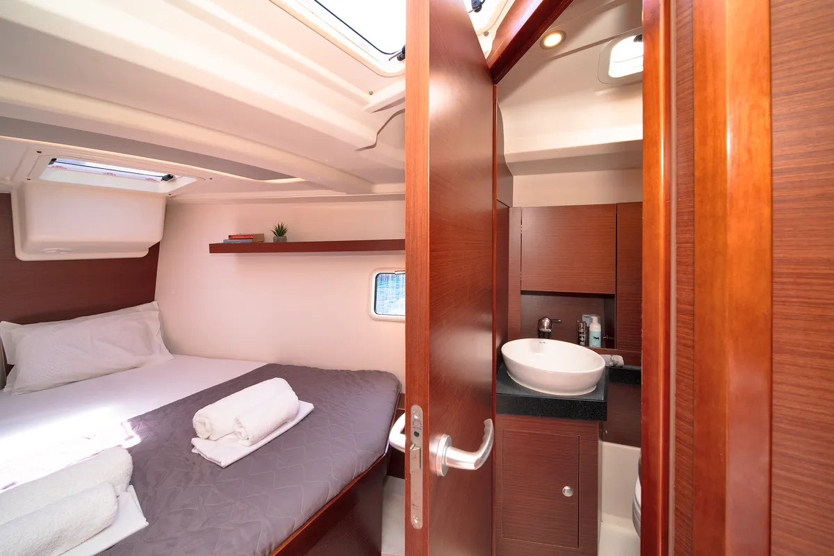 Deck of Azur, a Hanse 418 sailboat at Lavreotiki Municipal Unit, Greece