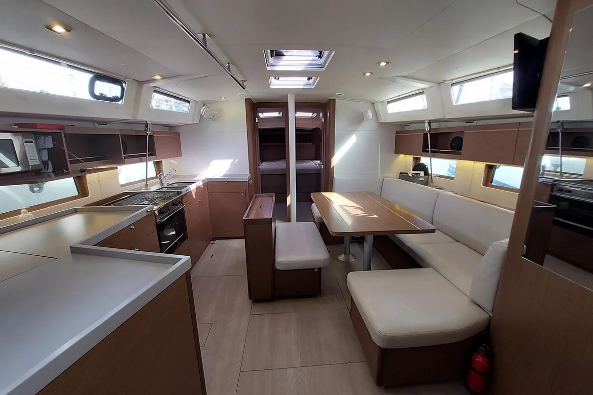 Salon of Kalmi, a Beneteau Oceanis 46.1 sailboat at Lavreotiki Municipal Unit, Greece