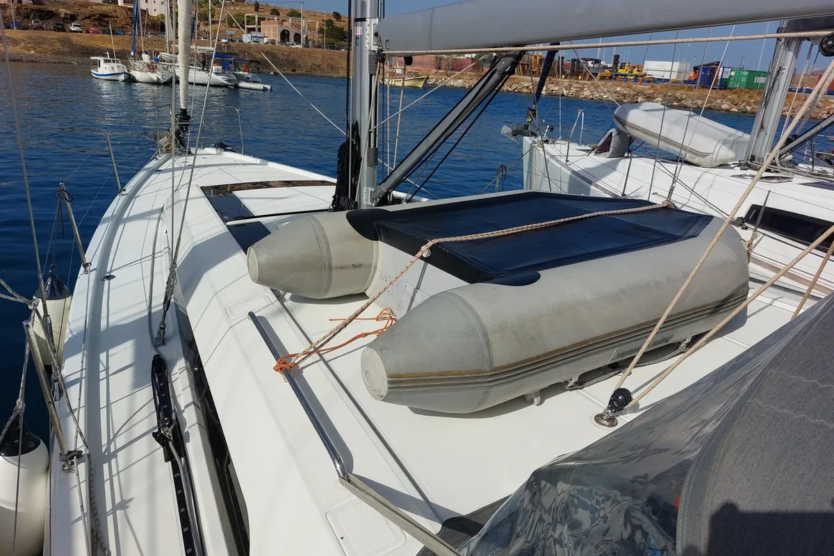 Deck of Kalmi, a Beneteau Oceanis 46.1 sailboat at Lavreotiki Municipal Unit, Greece