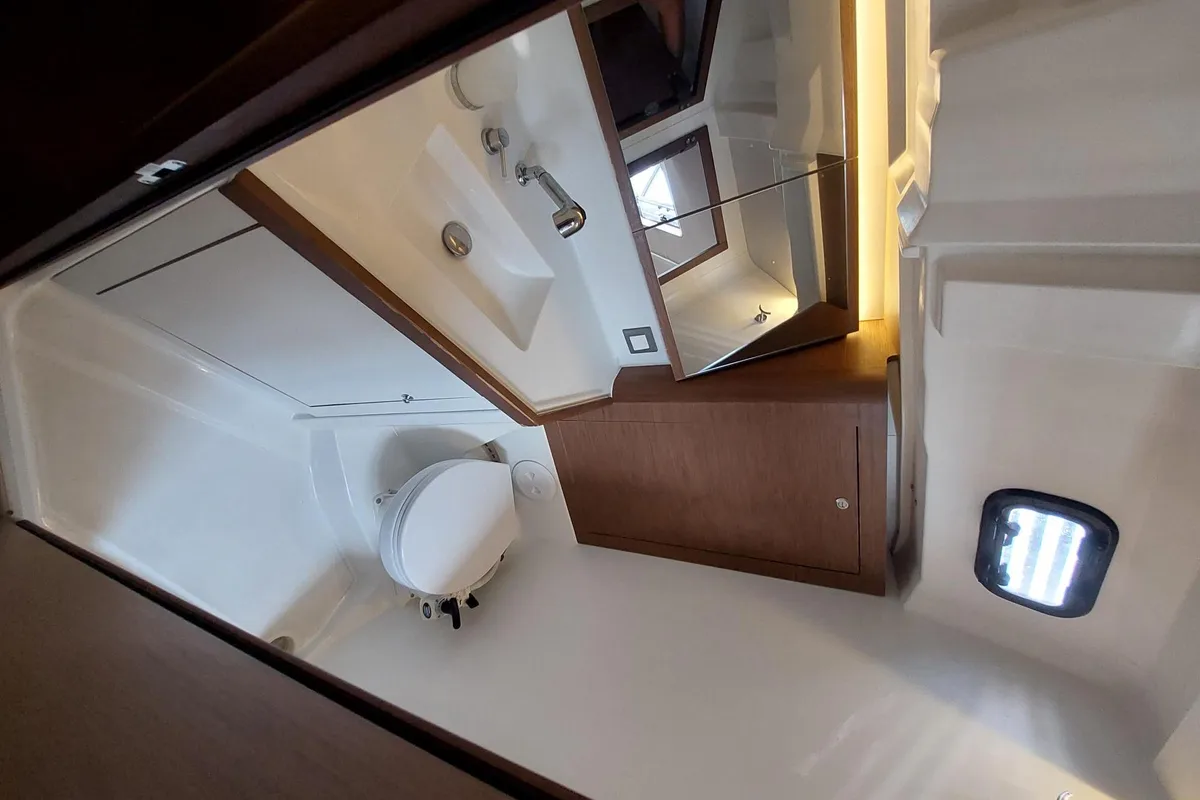 Head on Kalmi, a Beneteau Oceanis 46.1 sailboat at Lavreotiki Municipal Unit, Greece