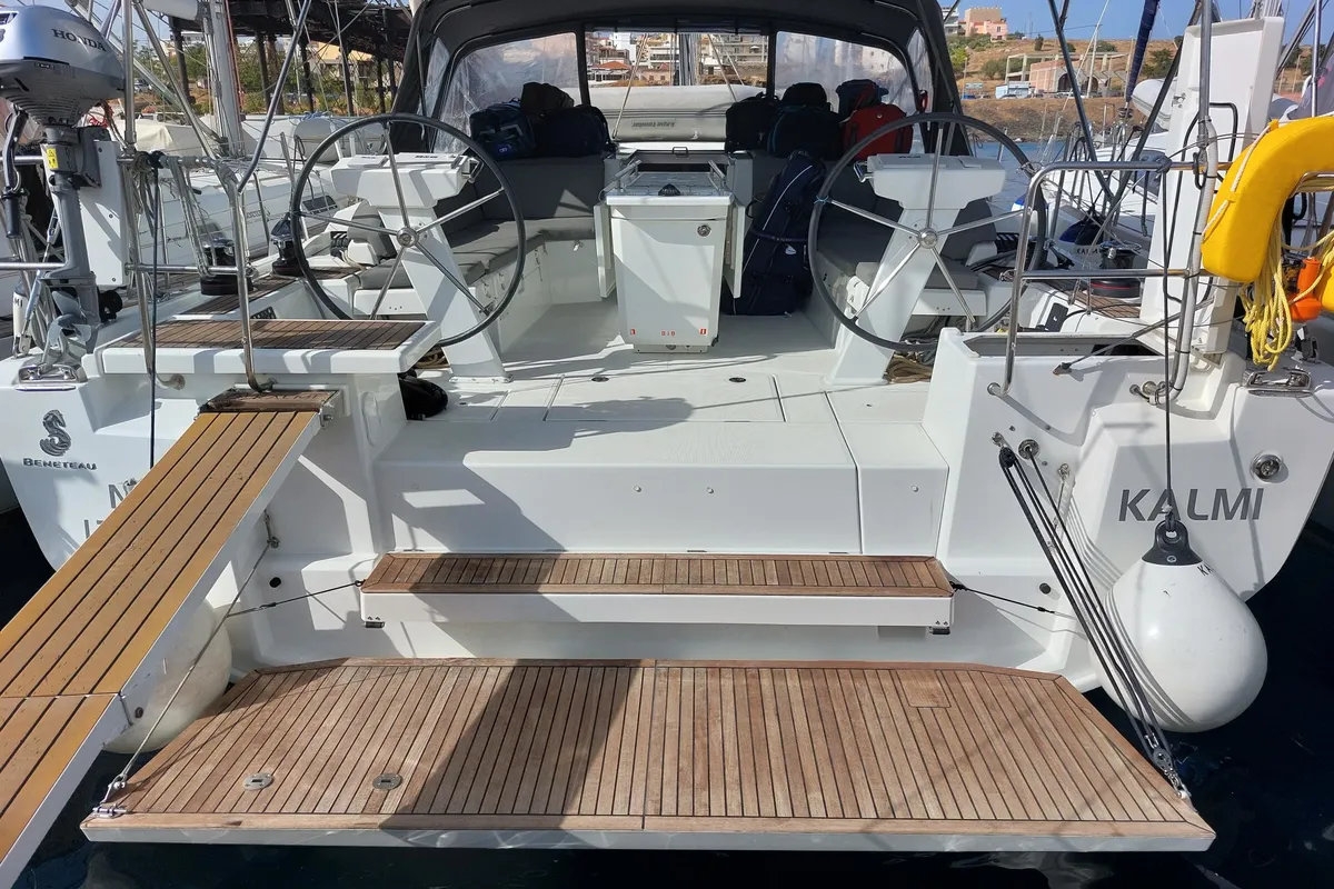 Exterior view of Kalmi, a Beneteau Oceanis 46.1 sailboat at Lavreotiki Municipal Unit, Greece