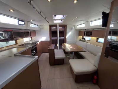 Salon of Kalmi, a Beneteau Oceanis 46.1 sailboat at Lavreotiki Municipal Unit, Greece