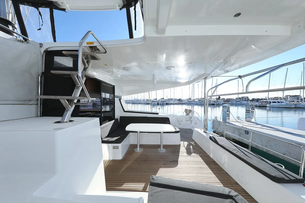 Cockpit of Fat Cat, a Lagoon 42 catamaran at Općina Sukošan, Croatia
