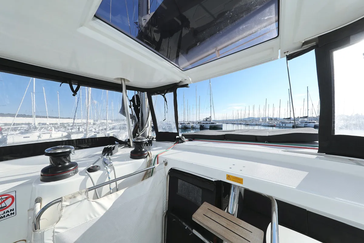 Cockpit of Fat Cat, a Lagoon 42 catamaran at Općina Sukošan, Croatia