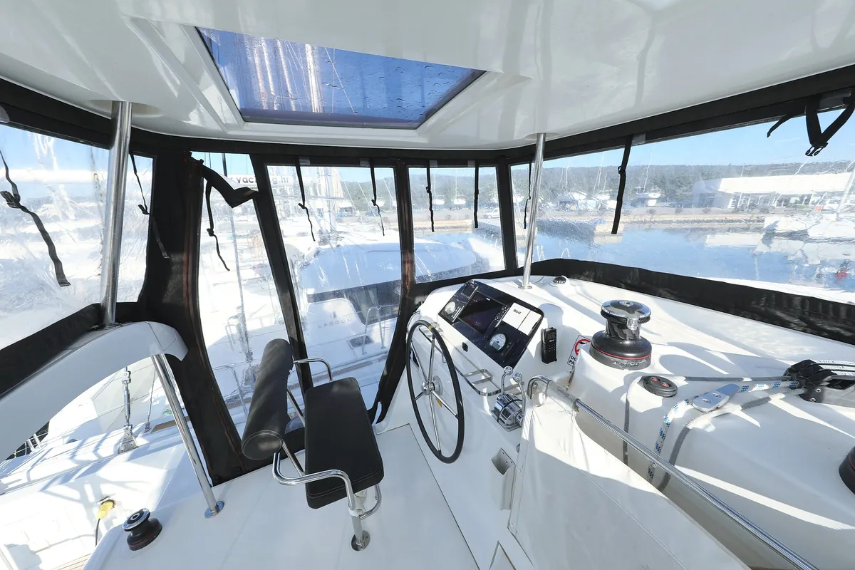 Cockpit of Fat Cat, a Lagoon 42 catamaran at Općina Sukošan, Croatia