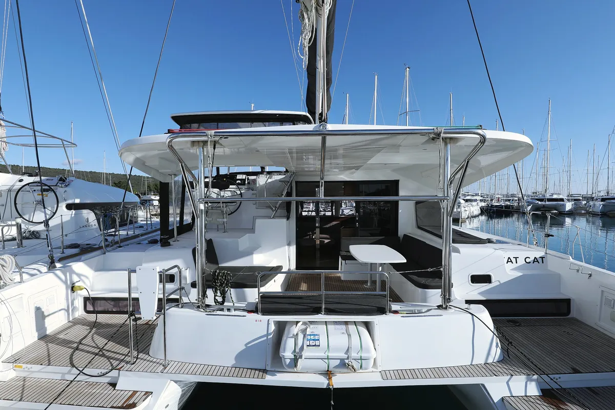 Exterior view of Fat Cat, a Lagoon 42 catamaran at Općina Sukošan, Croatia
