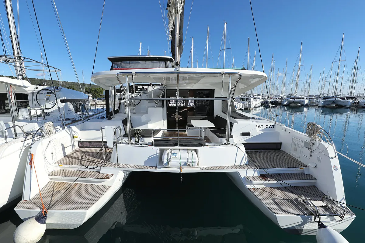 Exterior view of Fat Cat, a Lagoon 42 catamaran at Općina Sukošan, Croatia