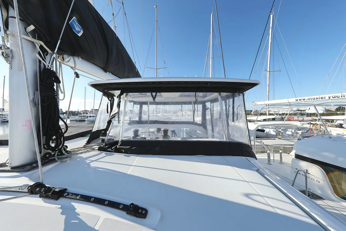Cockpit of Fat Cat, a Lagoon 42 catamaran at Općina Sukošan, Croatia