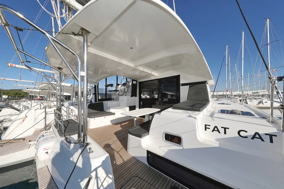 Exterior view of Fat Cat, a Lagoon 42 catamaran at Općina Sukošan, Croatia