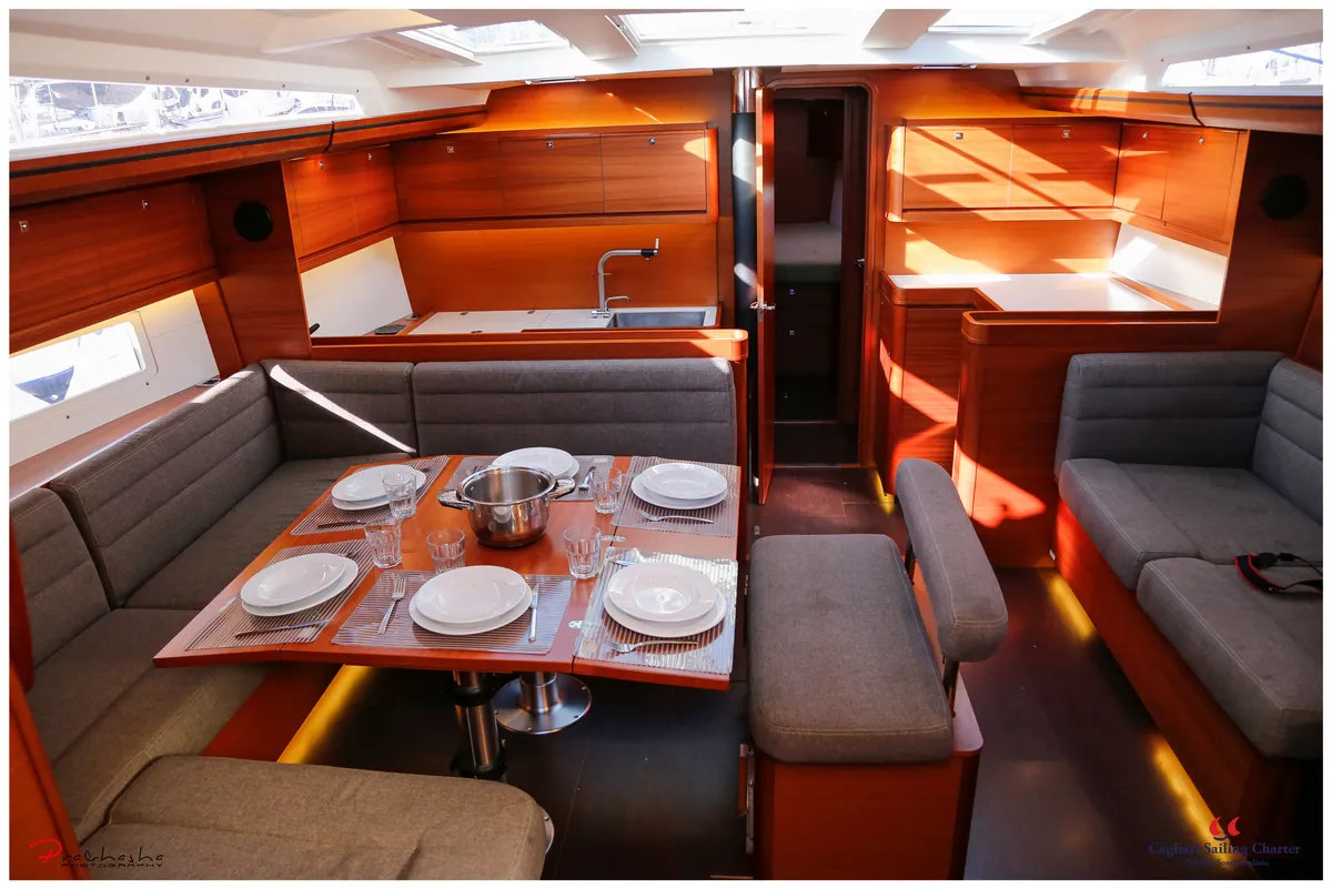 Salon of Cala di Volpe, a Dufour 520 Grand Large sailboat at Cagliari, Italy