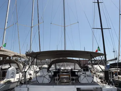 Cockpit of Cala di Volpe, a Dufour 520 Grand Large sailboat at Cagliari, Italy