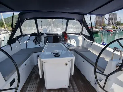 Cockpit of Leo, a Beneteau Oceanis 40.1 sailboat at Olbia, Italy