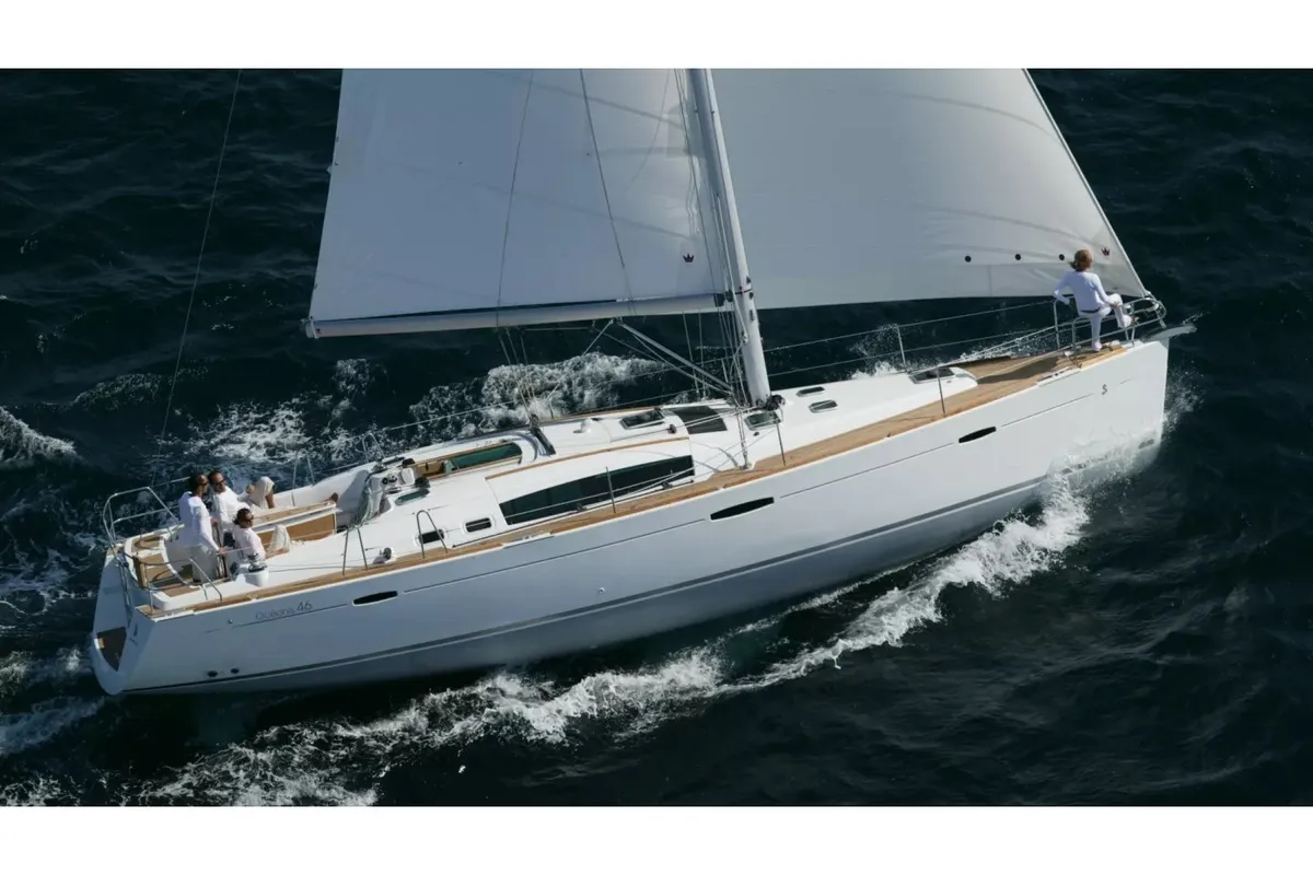 Exterior view of Stavros Tou Notou, a Beneteau Oceanis 46 sailboat at Municipal Unit of Rhodes, Greece
