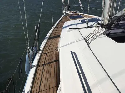 Deck of Alkyoni, a Hanse 385 sailboat at Thessaloniki, Greece